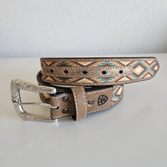 NEW Ariat | Southwest Diamond Inlay Leather Belt Western Womens Large - Picture 1 of 7